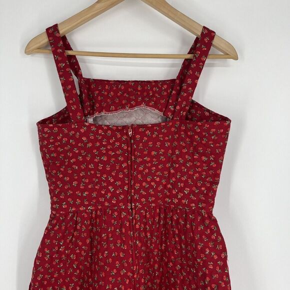 Lanz Dress Size 9/10 Womens Red Quilted Floral Vintage Cottagecore Prairie Midi - Picture 6 of 7
